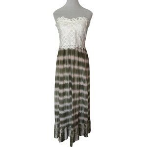 NWT Vine And Valley Boho Maxi Strapless Dress With Lace Bodice & Tie-Dye Skirt S